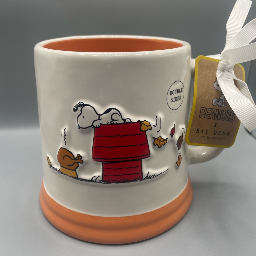 Rae Dunn Peanuts Snoopy GIVE THANKS Thanksgiving Turkey Fall Leaves Mug NEW